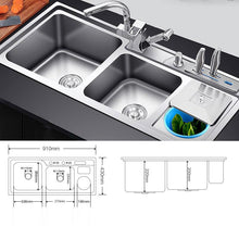 Load image into Gallery viewer, Ross - Stainless Steel Double Countertop Kitchen Sink with Trash Can