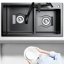 Load image into Gallery viewer, Daxon - Black Nano Stainless Steel Double Kitchen Sink with Soap Dispenser