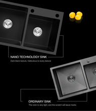 Load image into Gallery viewer, Ari - Black Nano Antibacterial Stainless Steel Double Bowl Kitchen SInk