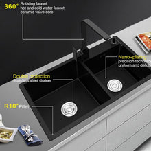 Load image into Gallery viewer, Ari - Black Nano Antibacterial Stainless Steel Double Bowl Kitchen SInk