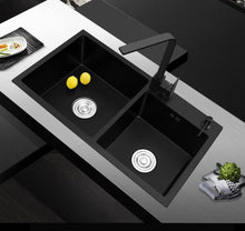 Load image into Gallery viewer, Ari - Black Nano Antibacterial Stainless Steel Double Bowl Kitchen SInk
